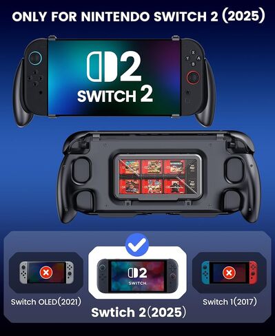 EXTREMECOOL Switch 2 Grip Hard Shell for Nintendo Switch 2, Ergonomic Nintendo Switch 2 Grip Case with 6 Game Slot, Front Cover, Handheld Mode, Lightweight, Drop-Resistant, Scratch-Resistant, Black in Kuwait