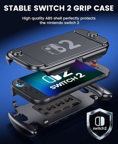 EXTREMECOOL Switch 2 Grip Hard Shell for Nintendo Switch 2, Ergonomic Nintendo Switch 2 Grip Case with 6 Game Slot, Front Cover, Handheld Mode, Lightweight, Drop-Resistant, Scratch-Resistant, Black in Kuwait