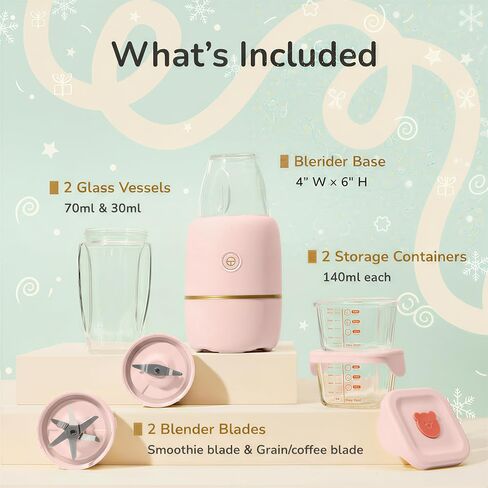 Bubble Blender, Baby Food Maker & Puree Blender with 2 Borosilicate Glass Cups, Compact Baby Bullet for Smoothies, Hands-Free One-Touch, 200W Motor, Cream in Saudi Arabia