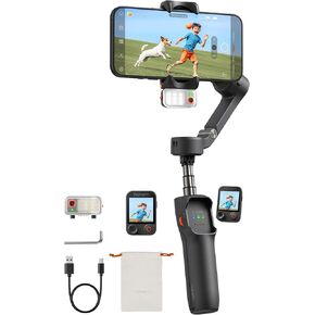 Hohem iSteady V3 Ultra Gimbal Stabilizer for iPhone، متتبع AI مع ضوء، جهاز تحكم عن بعد بشاشة لمس كاملة الألوان 1.22 بوصة، قضيب تمديد مدمج وحامل ثلاثي القوائم، تتبع لا نهائي 360 درجة، تسجيل فيديو، أسود in Kuwait