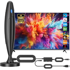 هوائي تلفزيون للتلفزيون الذكي الداخلي، هوائي رقمي للقنوات المحلية، يدعم 4k 1080p مع قاعدة مغناطيسية قوية، استقبال طويل المدى مع معزز إشارة مكبر للصوت للتلفزيونات القديمة/HD in Kuwait