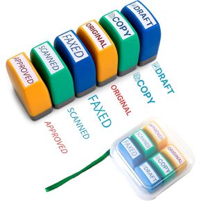 مجموعة طوابع طوابع محفوظة الذات - حزمة حمراء وأزرق لمستندات العمل | طوابع المكاتب المسبقة (تم مسحها ضوئيًا ، معتمدة ، فاكس ، نسخة) | طوابع مطاطية متينة للأوراق ورسائل البريد الإلكتروني والسجلات | بواسطة 6ugooes in Kuwait