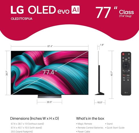 LG 77-Inch Class OLED evo AI 4K C5 Series Smart TV w/Dolby Atmos, Dolby Vision, HDR10, AI Super Upscaling 4K, Filmmaker Mode, Wow Orchestra, Alexa Built-in (OLED77C5PUA, 2025) in Saudi Arabia