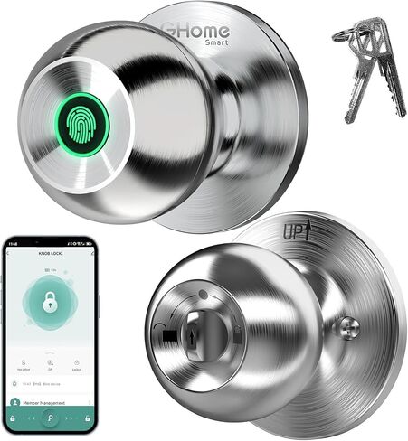 قفل باب ذكي ببصمة الإصبع من جي هوم، مقبض باب ذكي ببصمة الإصبع 3 في 1 مع التحكم في التطبيق والمفتاح، قفل تلقائي، مقابض باب بيومترية مع قفل لغرفة النوم، المرآب، المنزل والمكتب in Kuwait
