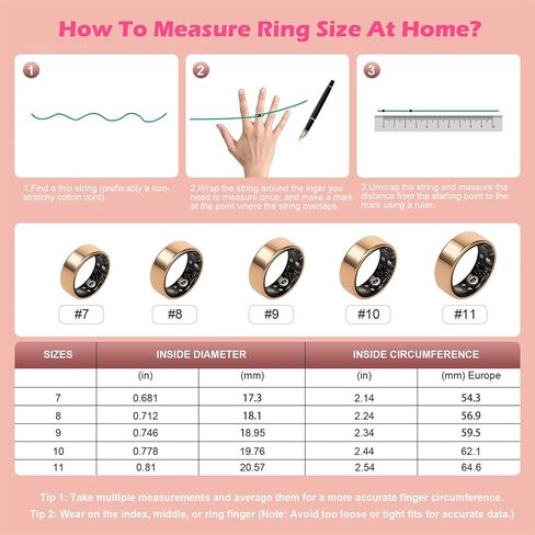 حلقة ذكية لتتبع اللياقة البدنية للنساء، حلقة معدل ضربات القلب الصحية مع متتبع النشاط، مراقب النوم ومقياس التأكسج، بدون رسوم اشتراك، التصوير عن بعد، مقاومة للماء IP68 in Kuwait