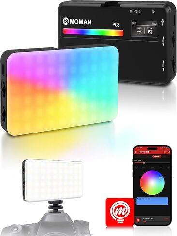 Moman Small LED Camera Light 40W, Full RGB Video Lights with Diffuser, App Control, 2500-9000K, CRI 97+, USB-C Fast Charging, Portable Photography Fill Light for Sony/Canon/Video Recording in Saudi Arabia