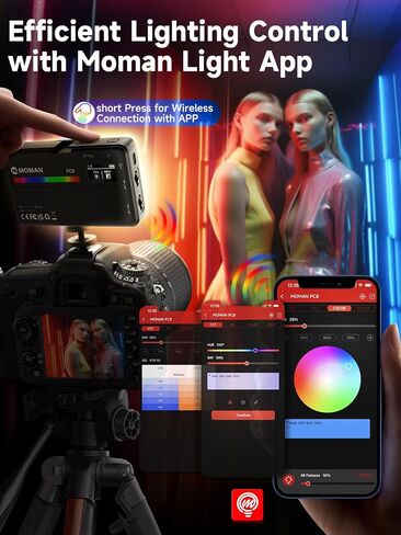 Moman Small LED Camera Light 40W, Full RGB Video Lights with Diffuser, App Control, 2500-9000K, CRI 97+, USB-C Fast Charging, Portable Photography Fill Light for Sony/Canon/Video Recording in Saudi Arabia