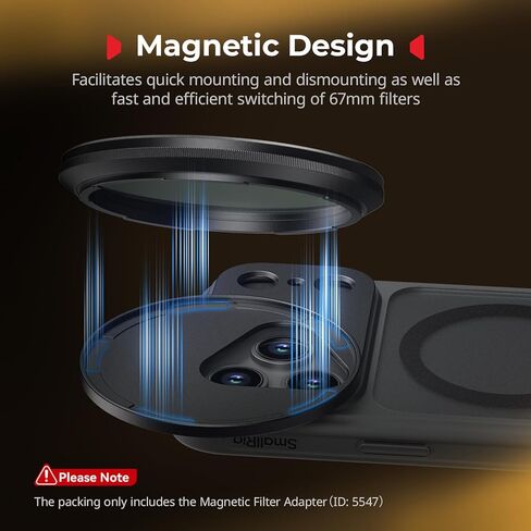 محول حلقة فلتر مغناطيسي SmallRig FilMov 67 مم لحافظة الهاتف (SmallRig 17 Pro Max 5551/5552)، متوافق مع سلسلة الفلتر المغناطيسي 67 مم (4726/4581/4582/5169/5170)-5548 in Kuwait
