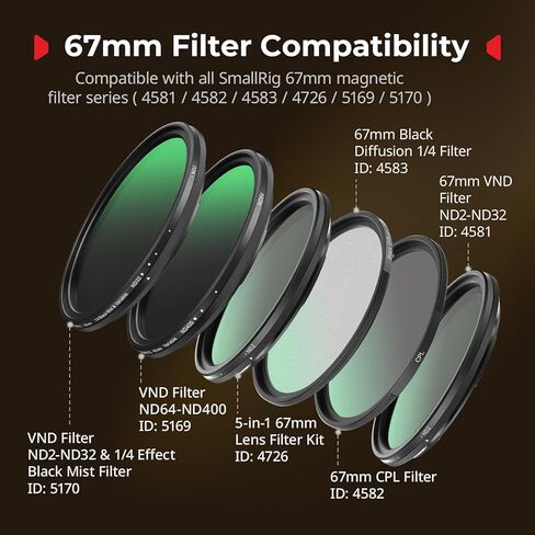 محول حلقة فلتر مغناطيسي SmallRig FilMov 67 مم لحافظة الهاتف (SmallRig 17 Pro Max 5551/5552)، متوافق مع سلسلة الفلتر المغناطيسي 67 مم (4726/4581/4582/5169/5170)-5548 in Kuwait