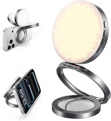 Magnetic Selfie Light Compatible with MagSafe iPhone, 4 Mode CRI95+ 2600K-9000K 4W Folding LED Phone Fill Ring Lighting with Mirror for Photography Vlogging Makeup - Grey in Saudi Arabia
