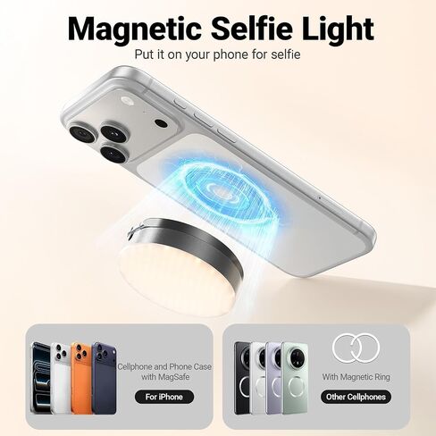 Magnetic Selfie Light Compatible with MagSafe iPhone, 4 Mode CRI95+ 2600K-9000K 4W Folding LED Phone Fill Ring Lighting with Mirror for Photography Vlogging Makeup - Grey in Saudi Arabia