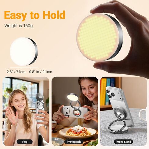 Magnetic Selfie Light Compatible with MagSafe iPhone, 4 Mode CRI95+ 2600K-9000K 4W Folding LED Phone Fill Ring Lighting with Mirror for Photography Vlogging Makeup - Grey in Saudi Arabia