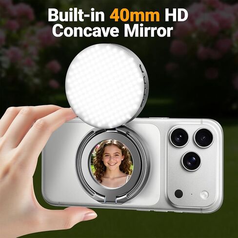 Magnetic Selfie Light Compatible with MagSafe iPhone, 4 Mode CRI95+ 2600K-9000K 4W Folding LED Phone Fill Ring Lighting with Mirror for Photography Vlogging Makeup - Grey in Saudi Arabia