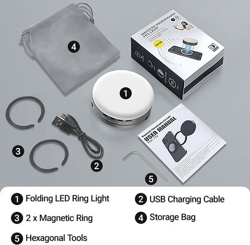 Magnetic Selfie Light Compatible with MagSafe iPhone, 4 Mode CRI95+ 2600K-9000K 4W Folding LED Phone Fill Ring Lighting with Mirror for Photography Vlogging Makeup - Grey in Saudi Arabia