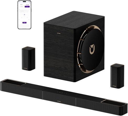 نظام صوت محيطي لاسلكي ULTIMEA Skywave X50 5.1.4ch للتلفزيون، شريط صوت احترافي 760 وات مع Dolby Atmos، 2 مكبرات صوت محيطية لاسلكية ومضخم صوت 8 بوصات، مضخم GaN، تمرير 4K HDR، HDMI eARC in Kuwait
