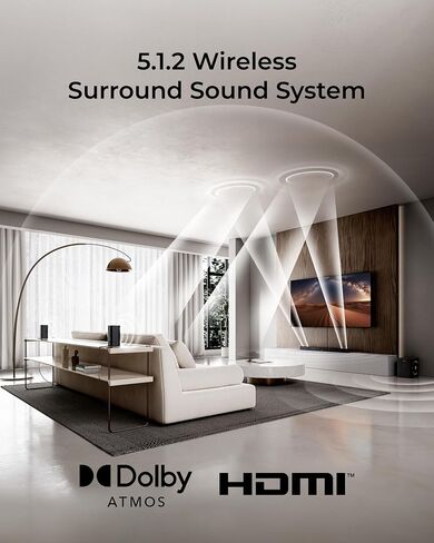 نظام صوت محيطي لاسلكي ULTIMEA Skywave X50 5.1.4ch للتلفزيون، شريط صوت احترافي 760 وات مع Dolby Atmos، 2 مكبرات صوت محيطية لاسلكية ومضخم صوت 8 بوصات، مضخم GaN، تمرير 4K HDR، HDMI eARC in Kuwait