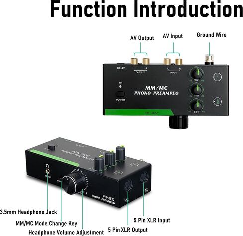 Yunseity Phono Preamp for Turntable, Mini Stereo Audio Record Player Turntable Amplifier with 3 Band Adjustment, 5 Pin XLR Input Output, Support MM MC Cartridges (US Plug 100-240V) in Saudi Arabia