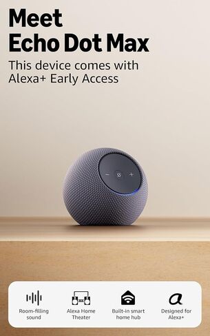 Amazon Echo Dot Max (أحدث طراز)، مكبر صوت Alexa مع صوت يملأ الغرفة ومركز منزلي ذكي مدمج، مع Alexa + الوصول المبكر، Graphite in Kuwait