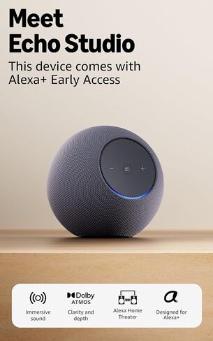 Amazon Echo Studio (أحدث طراز)، تصميم مضغوط، صوت مكاني غامر وDolby Atmos، مع Alexa+ Early Access، Graphite in Kuwait