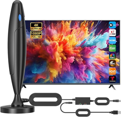 هوائي تلفزيون للتلفزيون الذكي الداخلي، هوائي رقمي للقنوات المحلية، يدعم 4k 1080p مع قاعدة مغناطيسية قوية، استقبال طويل المدى مع معزز إشارة مكبر للصوت للتلفزيونات القديمة/HD in Kuwait