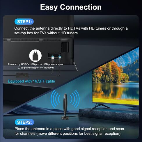 هوائي تلفزيون للتلفزيون الذكي الداخلي، هوائي رقمي للقنوات المحلية، يدعم 4k 1080p مع قاعدة مغناطيسية قوية، استقبال طويل المدى مع معزز إشارة مكبر للصوت للتلفزيونات القديمة/HD in Kuwait