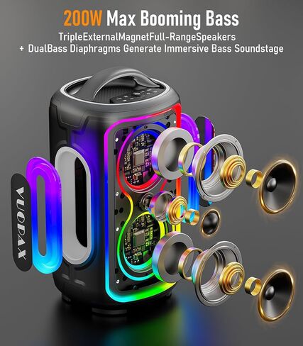 مكبر صوت بلوتوث محمول لاسلكي، مكبرات صوت للحفلات الخارجية بلوتوث مقاومة للماء IPX5، 4 بوصة 180 وات صوت عالٍ قوي مع تعزيز الجهير. وقت تشغيل يصل إلى 12 ساعة، شحن سريع، مصابيح RGB، TWS (برتقالي) in Kuwait