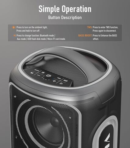 مكبر صوت بلوتوث محمول لاسلكي، مكبرات صوت للحفلات الخارجية بلوتوث مقاومة للماء IPX5، 4 بوصة 180 وات صوت عالٍ قوي مع تعزيز الجهير. وقت تشغيل يصل إلى 12 ساعة، شحن سريع، مصابيح RGB، TWS (برتقالي) in Kuwait