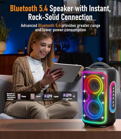 مكبر صوت بلوتوث محمول لاسلكي، مكبرات صوت للحفلات الخارجية بلوتوث مقاومة للماء IPX5، 4 بوصة 180 وات صوت عالٍ قوي مع تعزيز الجهير. وقت تشغيل يصل إلى 12 ساعة، شحن سريع، مصابيح RGB، TWS (برتقالي) in Kuwait