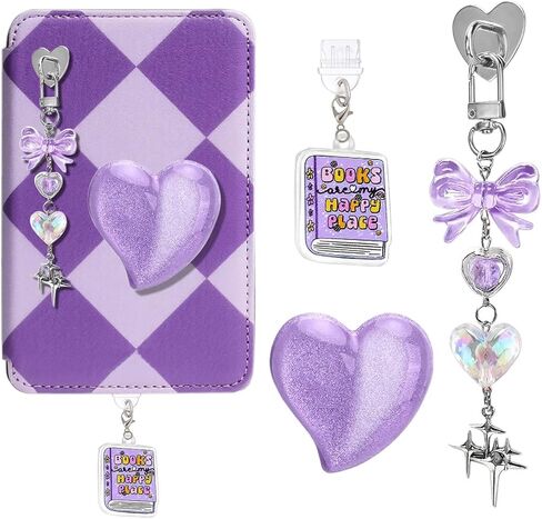 3 Pcs Cute Charms Set for Kindle Charms, Including Dust Plug Charm Type C/USB C, Heart Grip Holder, Bling for Kindle Accessories, Compatible for Kindle Paperwhite 11th 12th Generation (Purple) in Saudi Arabia