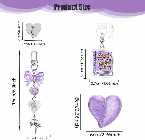 3 Pcs Cute Charms Set for Kindle Charms, Including Dust Plug Charm Type C/USB C, Heart Grip Holder, Bling for Kindle Accessories, Compatible for Kindle Paperwhite 11th 12th Generation (Purple) in Saudi Arabia