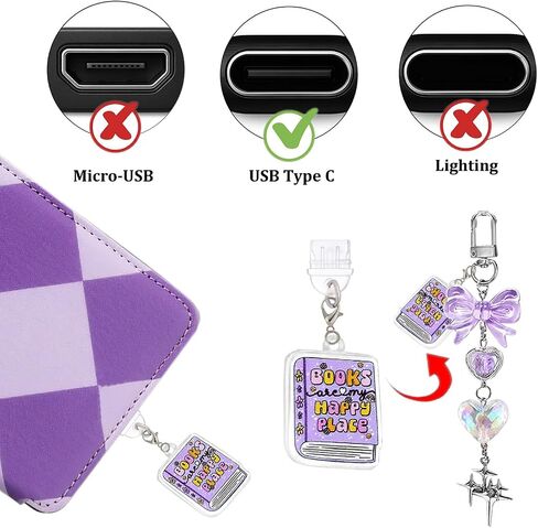 3 Pcs Cute Charms Set for Kindle Charms, Including Dust Plug Charm Type C/USB C, Heart Grip Holder, Bling for Kindle Accessories, Compatible for Kindle Paperwhite 11th 12th Generation (Purple) in Saudi Arabia