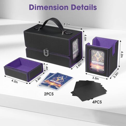 مربع Deck Commander لـ MTG-صندوق تخزين البطاقات 3-in-1 يناسب 200+ بطاقات مزدوجة الأكمام مع صينية زهر ، مربع سطح البطاقات مع مقبض محمول ومشاهدة يناسب البطاقات السحرية (Black & Blue) in Kuwait