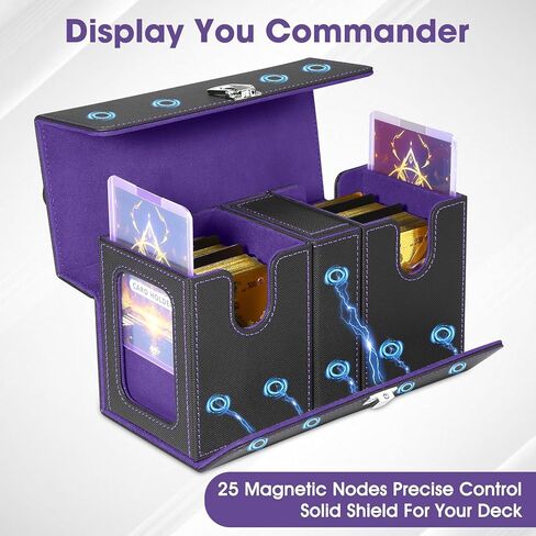 مربع Deck Commander لـ MTG-صندوق تخزين البطاقات 3-in-1 يناسب 200+ بطاقات مزدوجة الأكمام مع صينية زهر ، مربع سطح البطاقات مع مقبض محمول ومشاهدة يناسب البطاقات السحرية (Black & Blue) in Kuwait