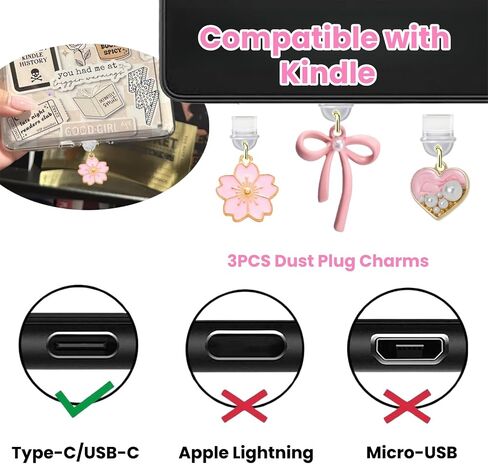 مجموعة سحرية مكونة من 6 قطع متوافقة مع Kindle، والملحقات بما في ذلك قابس الغبار من النوع C/USB C، وسلسلة ساحرة مع خطاف، وحامل قبضة القلب، متوافقة مع Kindle Paperwhite الجيل الحادي عشر والثاني عشر in Kuwait