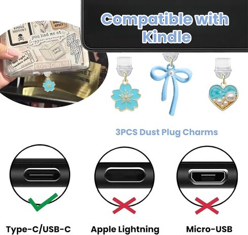 مجموعة سحرية مكونة من 6 قطع متوافقة مع Kindle، والملحقات بما في ذلك قابس الغبار من النوع C/USB C، وسلسلة ساحرة مع خطاف، وحامل قبضة القلب، متوافقة مع Kindle Paperwhite الجيل الحادي عشر والثاني عشر in Kuwait