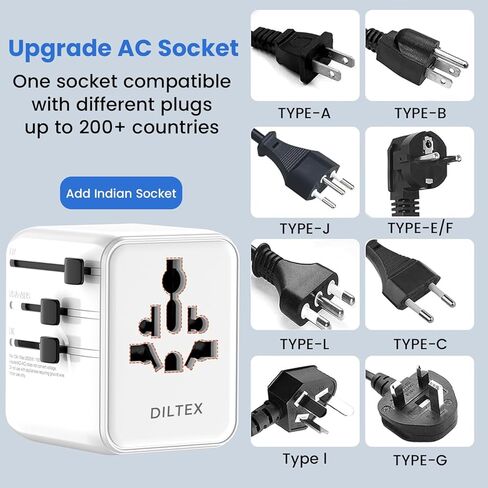 محول سفر سريع الشحن بقدرة 20 واط GaN III - منافذ USB-C وUSB-A مزدوجة مع منفذي تيار متردد وصمامات تحميل زائد مزدوجة 10 أمبير - شاحن حائط عالمي لأكثر من 200 دولة - محول طاقة للهواتف in Kuwait