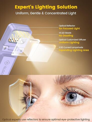 Glocusent 14 LED Book Light for Reading in Bed, USB-C Rechargeable | Eye-Caring Clip On Book Light, 3 Colors & 5 Brightness, USB-C Charging, Bed Reading, Auto-Off Timer, Travel Lock, Book Lovers in Saudi Arabia