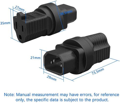 2 قطعة IEC320 C14 إلى 5-15R قابس مهايئ الطاقة، موصل تأريض قياسي أمريكي ثلاثي الشق، 125 فولت 15 أمبير، للكمبيوتر والخادم والإلكترونيات in Kuwait