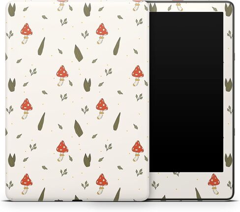 ZOOMHITSKINS Kindle Skin Compatible with Kindle Paperwhite Gen 12 (2024), Off White Mushroom Leaf Cute Vintage, Easy Bubble-Free 3M Vinyl Skin Decal Accessories, Made in The USA in Saudi Arabia