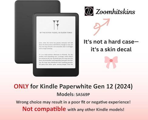 ZOOMHITSKINS Kindle Skin Compatible with Kindle Paperwhite Gen 12 (2024), Off White Mushroom Leaf Cute Vintage, Easy Bubble-Free 3M Vinyl Skin Decal Accessories, Made in The USA in Saudi Arabia