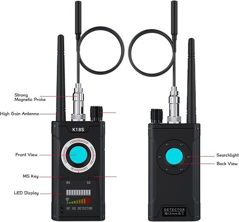 Hidden Camera Detector, Anti Spy RF Signal Detector & GPS Tracker Finder, Portable Bug Detector Device for GPS Locator/AirTag, Wireless Listening Device Scanner for Travel, Hotel, Car, Home Black in Saudi Arabia