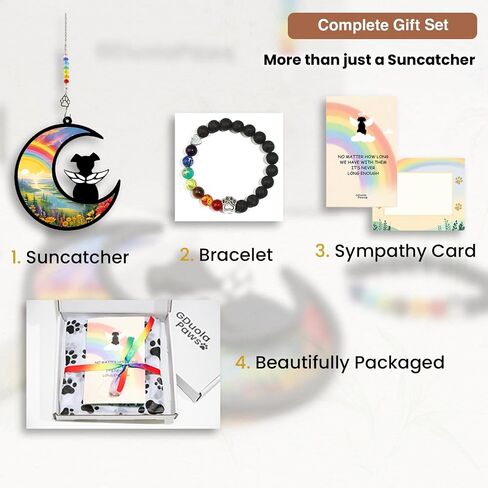 Dog Memorial Suncatcher ، مجموعة هدية مخصصة لخسارة الحيوانات الأليفة مع بطاقة تعاطف واحدة لبطاقة ذكرى الكلاب ، سوار واحد لتوفير الحزن ، ملاك معلق ، حزمة جاهزة للهدية (Rainbow River) in Kuwait