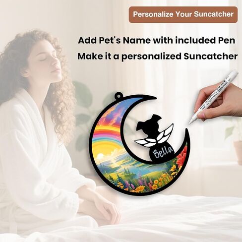 Dog Memorial Suncatcher ، مجموعة هدية مخصصة لخسارة الحيوانات الأليفة مع بطاقة تعاطف واحدة لبطاقة ذكرى الكلاب ، سوار واحد لتوفير الحزن ، ملاك معلق ، حزمة جاهزة للهدية (Rainbow River) in Kuwait