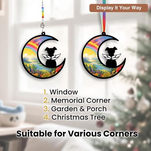 Dog Memorial Suncatcher ، مجموعة هدية مخصصة لخسارة الحيوانات الأليفة مع بطاقة تعاطف واحدة لبطاقة ذكرى الكلاب ، سوار واحد لتوفير الحزن ، ملاك معلق ، حزمة جاهزة للهدية (Rainbow River) in Kuwait