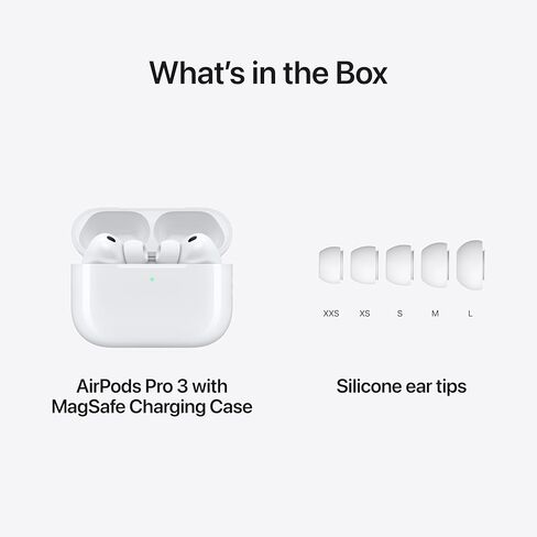 سماعات أذن لاسلكية Apple AirPods Pro 3، إلغاء الضوضاء النشط، ترجمة مباشرة، استشعار معدل ضربات القلب، ميزة السمع، سماعات رأس بلوتوث، صوت مكاني، صوت عالي الدقة، شحن USB-C in Kuwait
