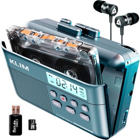 مشغل أشرطة كاسيت KLIM K7 - محول كاسيت إلى MP3 - محمول - ميكروفون ومكبر صوت مدمج - بطارية قابلة للشحن - سماعات أذن - بطاقة SD سعة 16 جيجابايت - أزرق in Kuwait