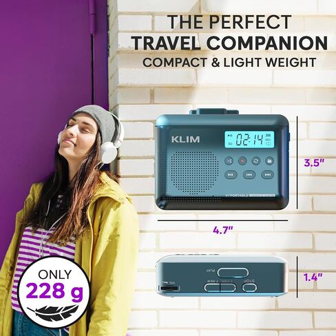 مشغل أشرطة كاسيت KLIM K7 - محول كاسيت إلى MP3 - محمول - ميكروفون ومكبر صوت مدمج - بطارية قابلة للشحن - سماعات أذن - بطاقة SD سعة 16 جيجابايت - أزرق in Kuwait