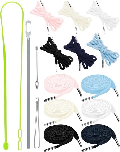 Fiveizero 16pcs استبدال الرباط kit 12pcs سلاسل هوديي (مسطحة وجولة ، أسود وأبيض) مع 4 أدوات الخيوط الرباط ، بودكين ، حبل الخيوط - سلسلة استبدال السلاف in Kuwait