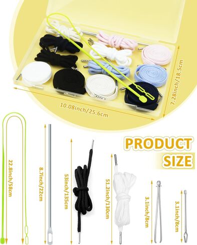 Fiveizero 16pcs استبدال الرباط kit 12pcs سلاسل هوديي (مسطحة وجولة ، أسود وأبيض) مع 4 أدوات الخيوط الرباط ، بودكين ، حبل الخيوط - سلسلة استبدال السلاف in Kuwait