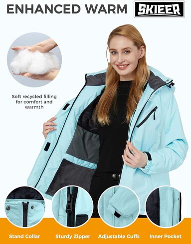 Skieer Women's Ski Jacket Waterproof jacket Warm Winter Coat Hooded Snowboarding Raincoats in Saudi Arabia